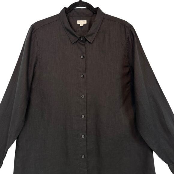 Garnet Hill Easy Linen Tunic XL Black Button Front Long Sleeve‎ Linen 2025 - Picture 5 of 16